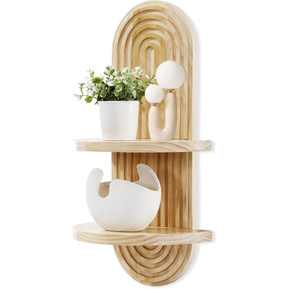 New Wooden Arched Wall Shelf Boho Floating Rainbow Display Shelf for Home Decor